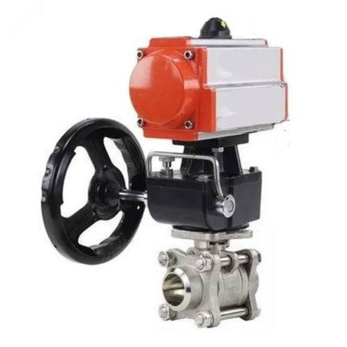 Изображение товара Кран шаровой КШПП 316.200-ISO Ду80 Ру25 нержавеющая сталь пневмопривод двухходовой