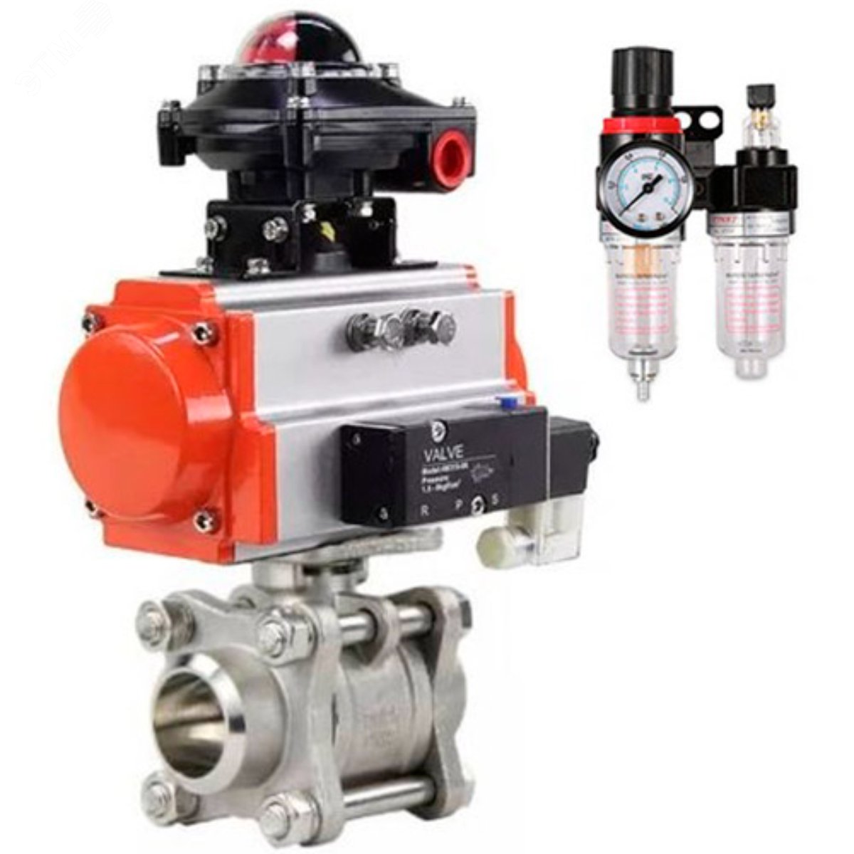 Изображение товара Кран шаровой полнопроходной Ду80 нержавеющая сталь пневмопривод автоматизация