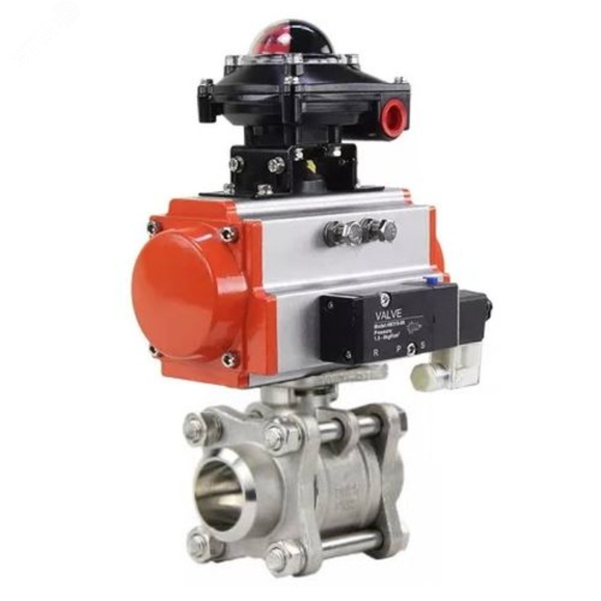 Изображение товара Кран шаровой полнопроходной из нержавеющей стали Ду80 Ру25 с пневмоприводом