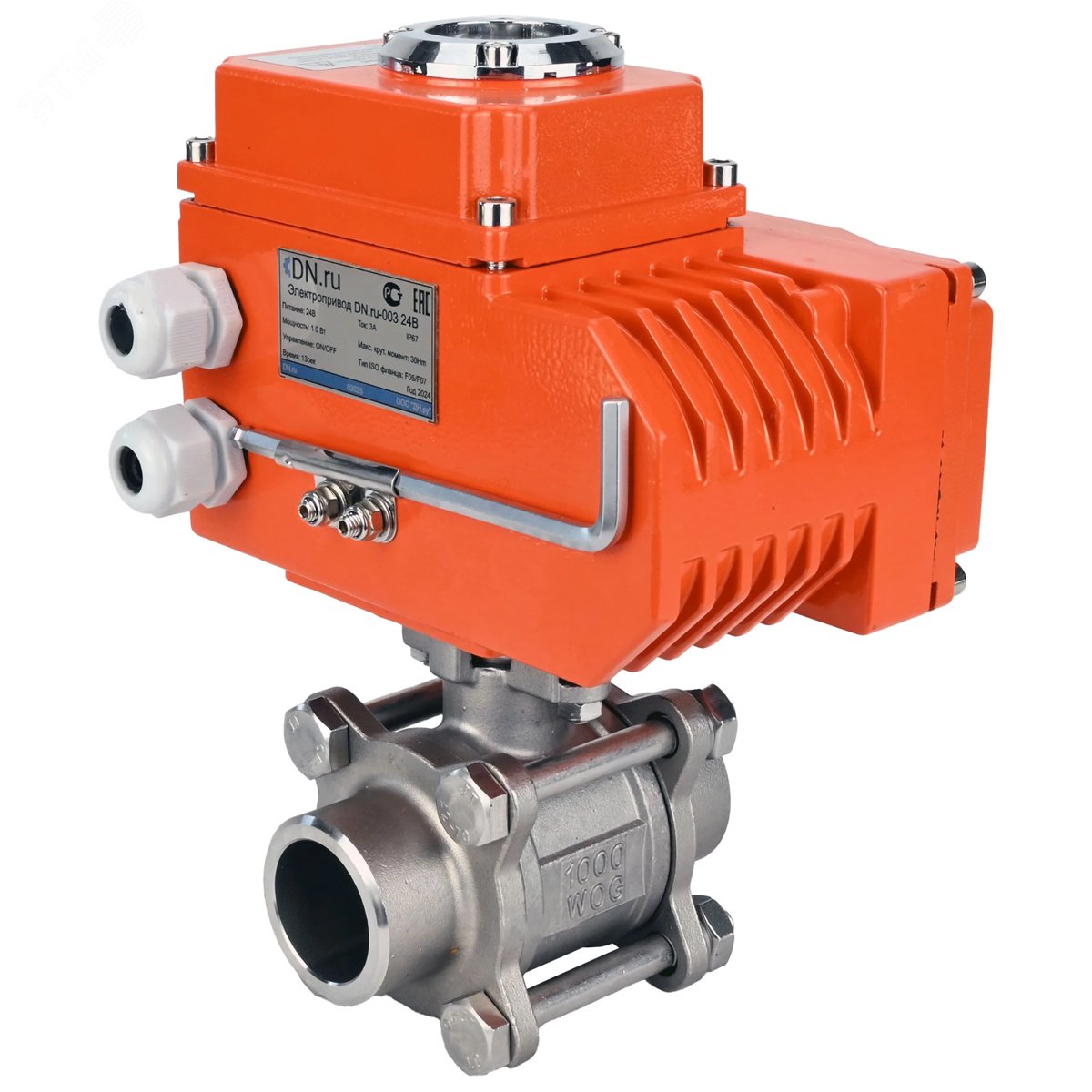 Изображение товара Кран шаровой нержавеющий DN.ru 316-316-PTFE-FP-W-ISO-H WDVF Ду32 Ру63 электропривод
