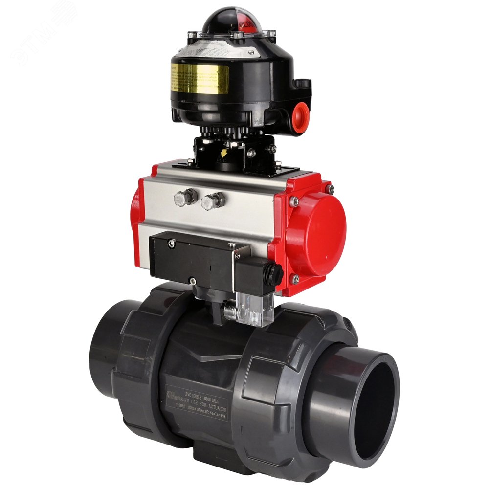 Изображение товара Кран шаровой НПВХ пневмоуправляемый полнопроходной 20 мм РФ