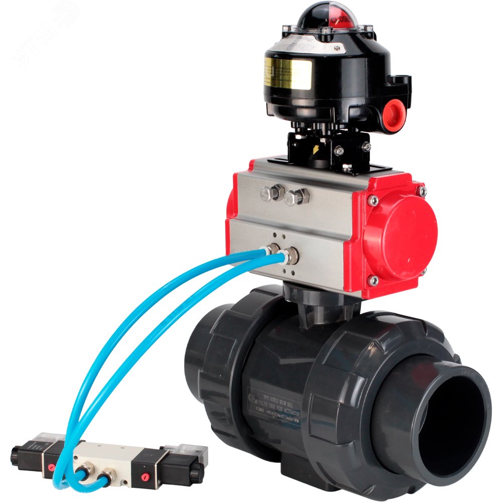 Изображение товара Кран шаровой НПВХ-НПВХ-E-FP-GRM-ISO Дн80 Ру10 полнопроходной с пневмоприводом