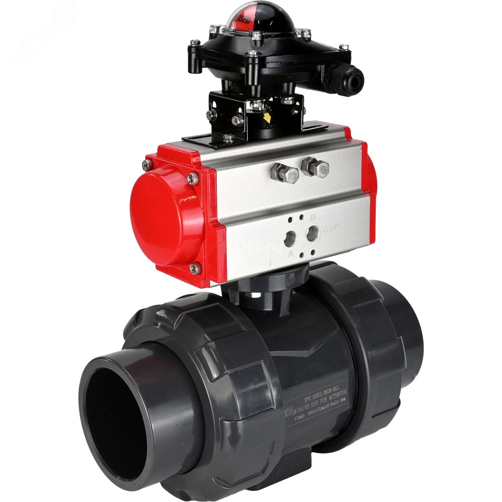 Изображение товара Кран шаровой полнопроходной НПВХ с пневмоприводом 32 мм Россия DN.ru