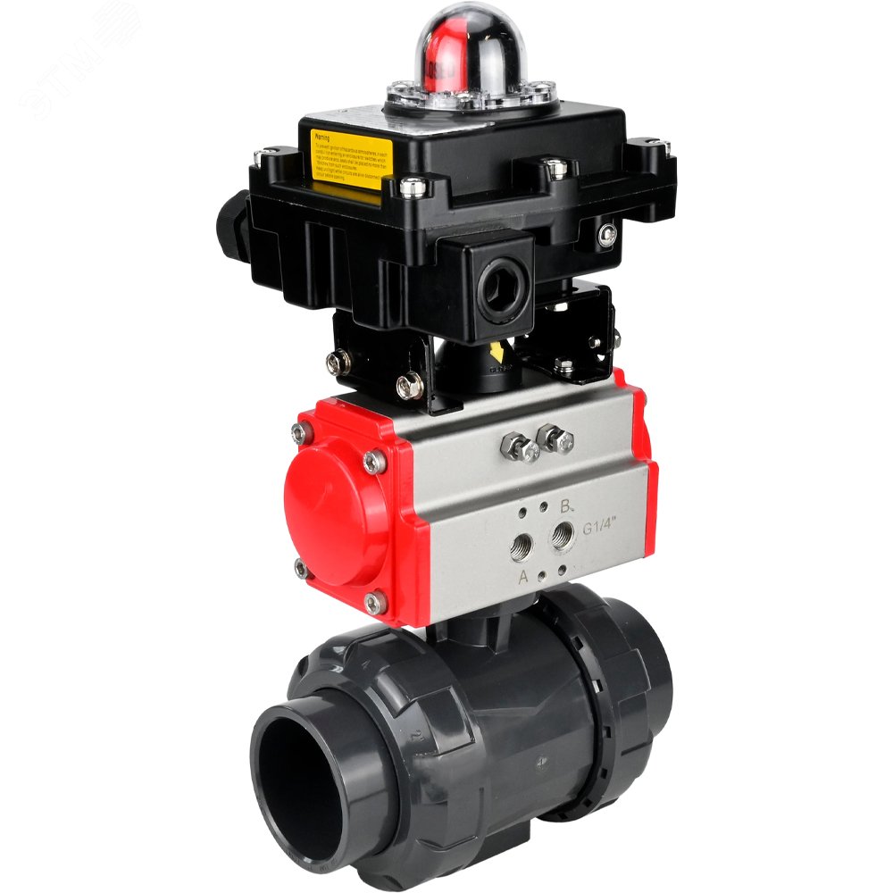 Изображение товара Кран шаровой полнопроходной НПВХ 20 мм Ру 10 с пневмоприводом DN.ru