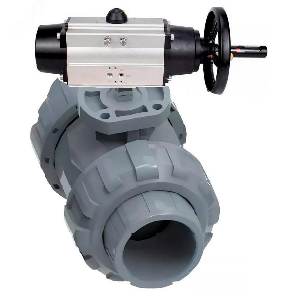 Изображение товара Кран шаровой полнопроходной НПВХ с пневмоприводом DN.ru D160-66706