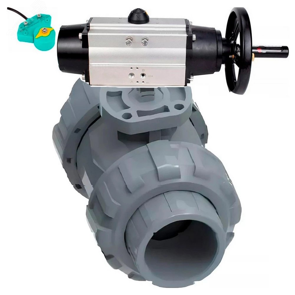 Изображение товара Кран шаровой НПВХ-НПВХ-E-FP-GRM-ISO Дн80 Ру10 с пневмоприводом