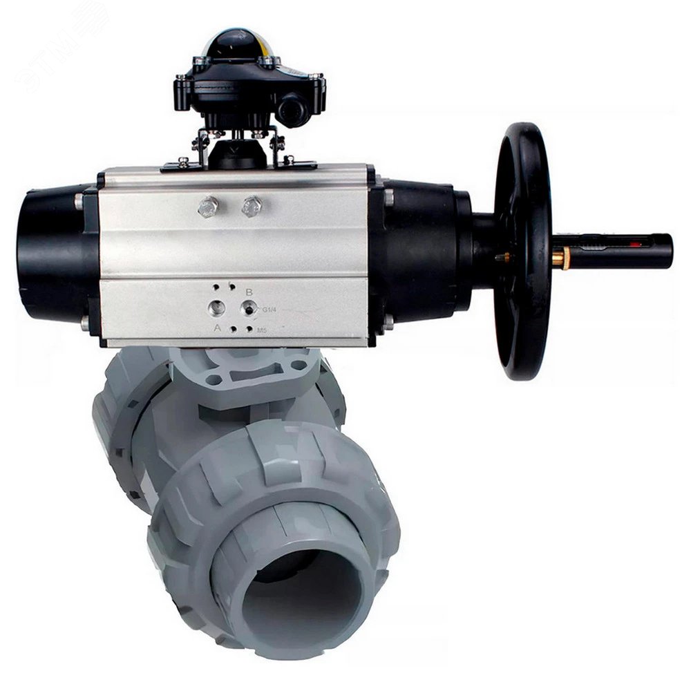 Изображение товара Кран шаровой НПВХ-НПВХ Дн80 Ру10 полнопроходной с пневмоприводом DN.ru