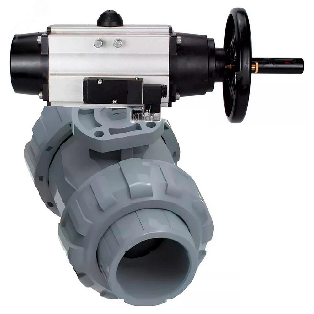 Изображение товара Кран шаровой НПВХ-НПВХ-DN80 Ру10 полнопроходной с пневмоприводом и корпусом из НПВХ