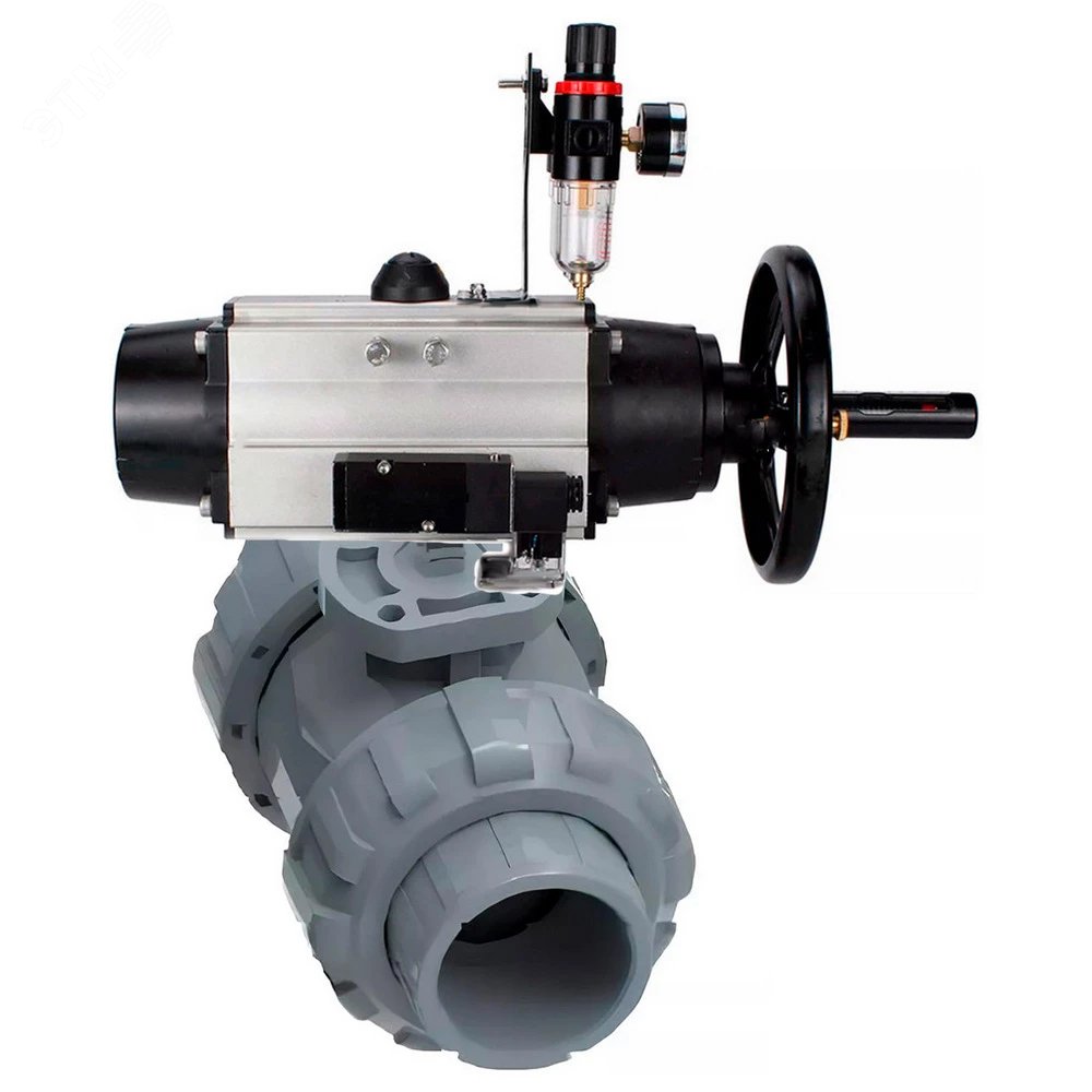 Изображение товара Кран шаровой НПВХ полнопроходной с пневмоприводом Dn65 РУ10 Россия