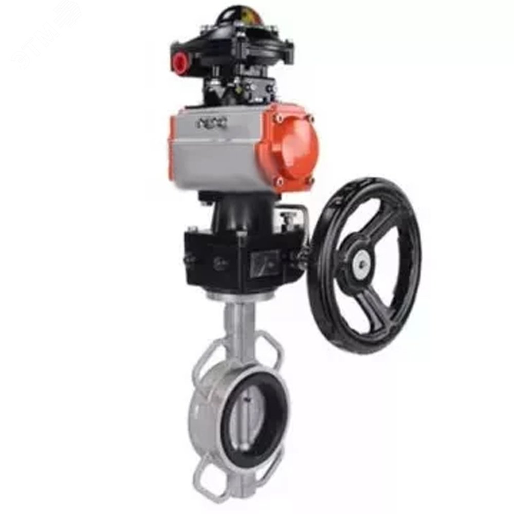 Изображение товара Затвор дисковый поворотный 316L Ду50 Ру16 с пневмоприводом и ручным дублером