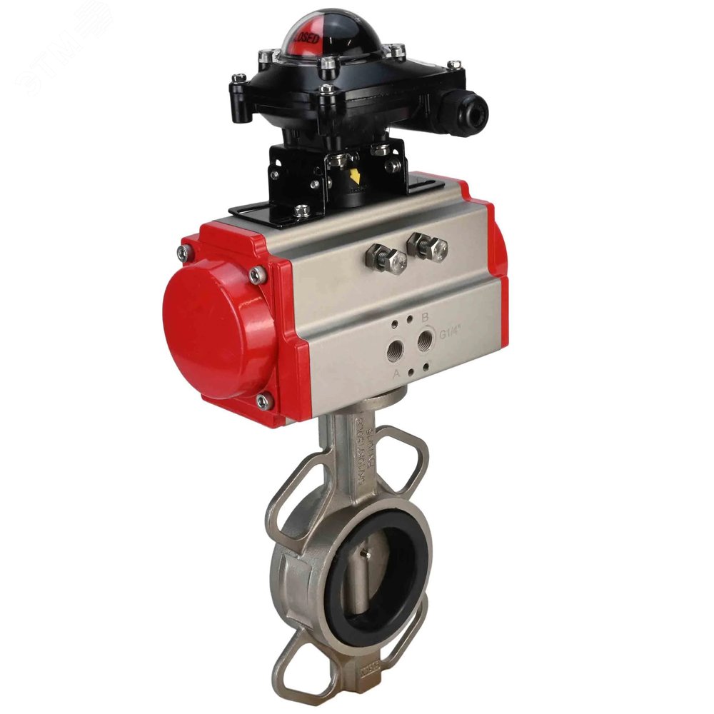 Изображение товара Затвор дисковый поворотный 316L Viton Ду50 ру16 с пневмоприводом и датчиком положения