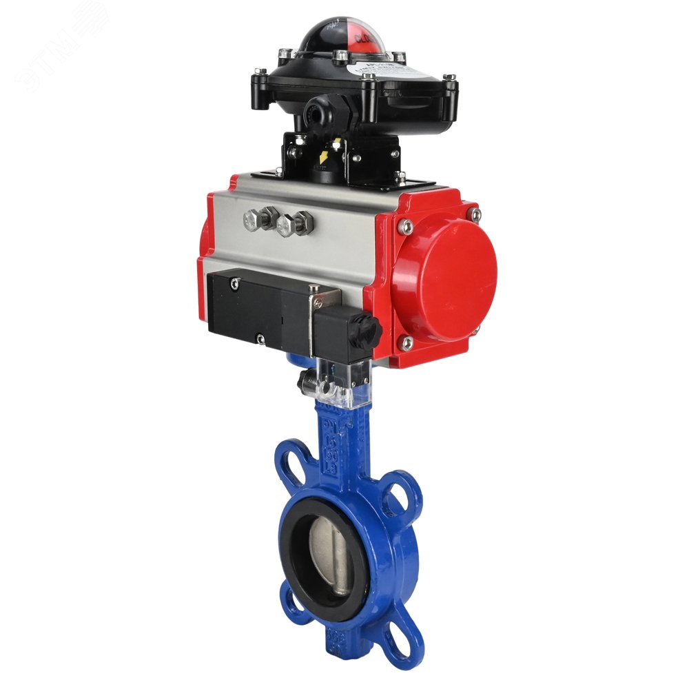 Изображение товара Затвор дисковый поворотный WCB-316L-EPDM Ду150 Ру16, корпус углеродистая сталь WCB, диск нержавеющая сталь 316L, уплотнение EPDM, пневмопривод DA-105, пневмораспределитель PND2-S1EM-52-1NC-J08-220VAC, с БКВ LSB-210-02NM12-220/24 (шт)