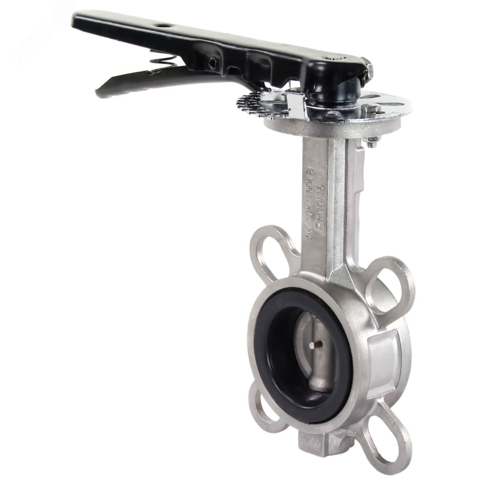 Изображение товара Затвор дисковый поворотный 316L Ду50 с рукояткой и VITON корпус и диск нержавеющая сталь