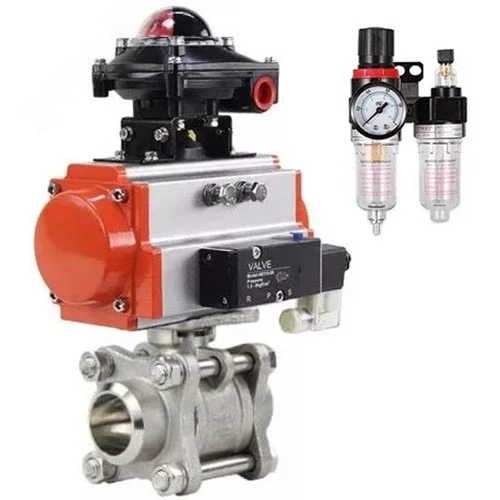 Изображение товара Кран шаровой КШПП 316.200-ISO Ду20 Ру63, полнопроходной под приварку, нержавеющая сталь SS316, PTFE, пневмопривод DA-052 двойного действия, пневмораспределитель PND2-S1EM-52-1NC-J08-220VAC, с БКВ LSB-210-02NM12-220/24, с БПВ APU1-10-40-V08 (шт)