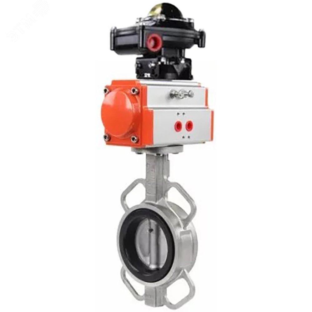 Изображение товара Затвор дисковый поворотный 304-304-NBR-2W-Fb-H Ду50 Ру16, корпус нержавеющая сталь 304, диск нержавеющая сталь 304, уплотнение NBR, с пневмоприводом DA-065 и БКВ LSB-210-02NM12-220/24 (шт)