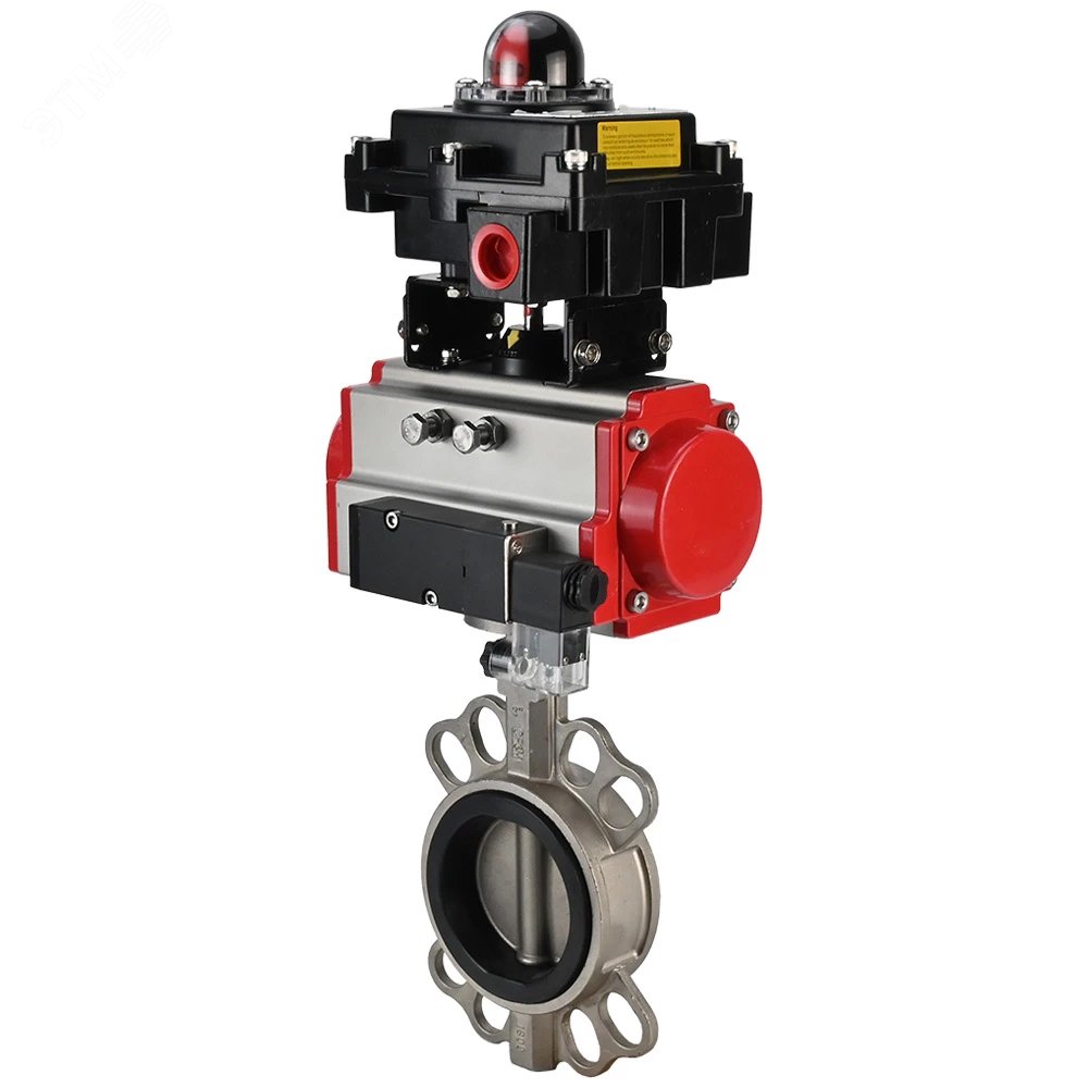 Изображение товара Затвор дисковый поворотный 304-304-NBR-2W-Fb-H Ду150 Ру16, корпус нержавеющая сталь 304, диск нержавеющая сталь 304, уплотнение NBR, с пневмоприводом SA-160, пневмораспределителем PND1-S2EM-52-2-T08-220VAC и БКВ LSB-410-02ExM12-250 (шт)