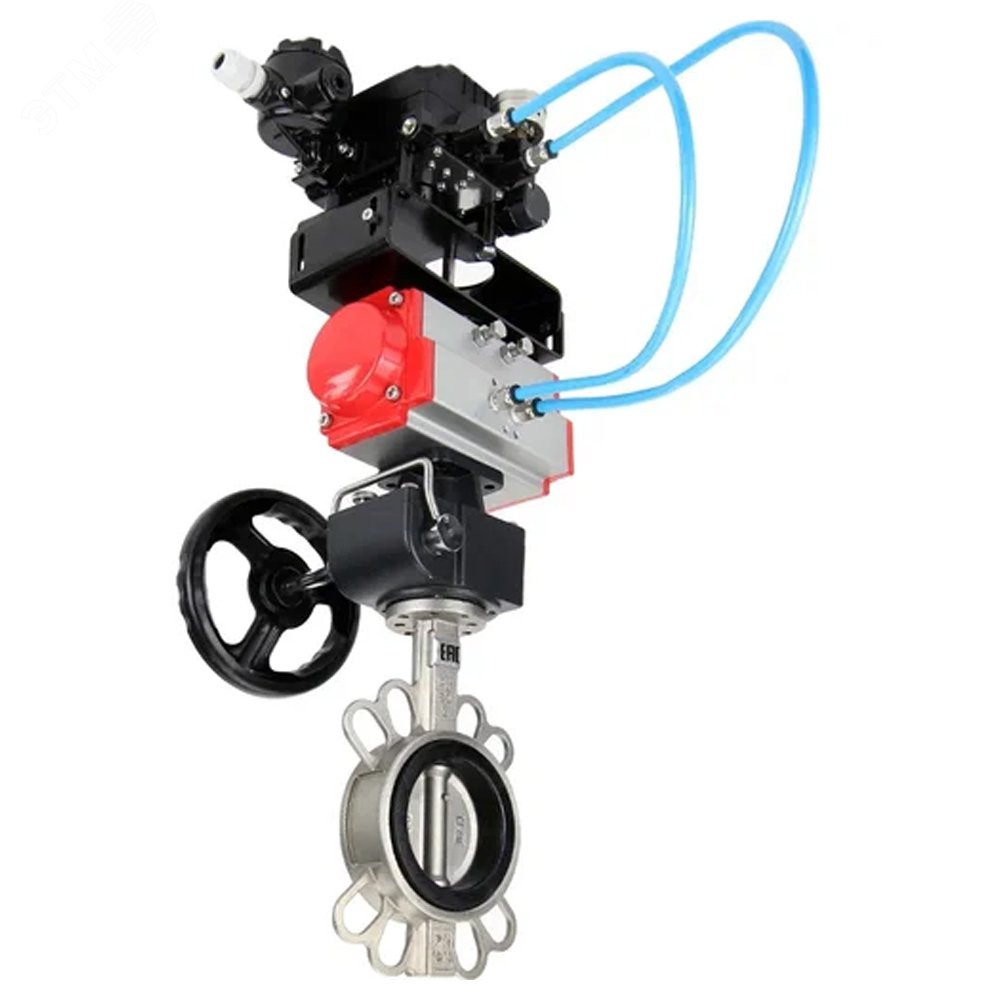 Изображение товара Затвор дисковый поворотный 304-304-NBR-2W-Fb-H Ду80 Ру16, корпус нержавеющая сталь 304, диск нержавеющая сталь 304, NBR, с пневмоприводом DA-083, позиционером EPRP1-NU-Fb-H-08 с обратной связью и ручным дублером HDM-2 (шт)
