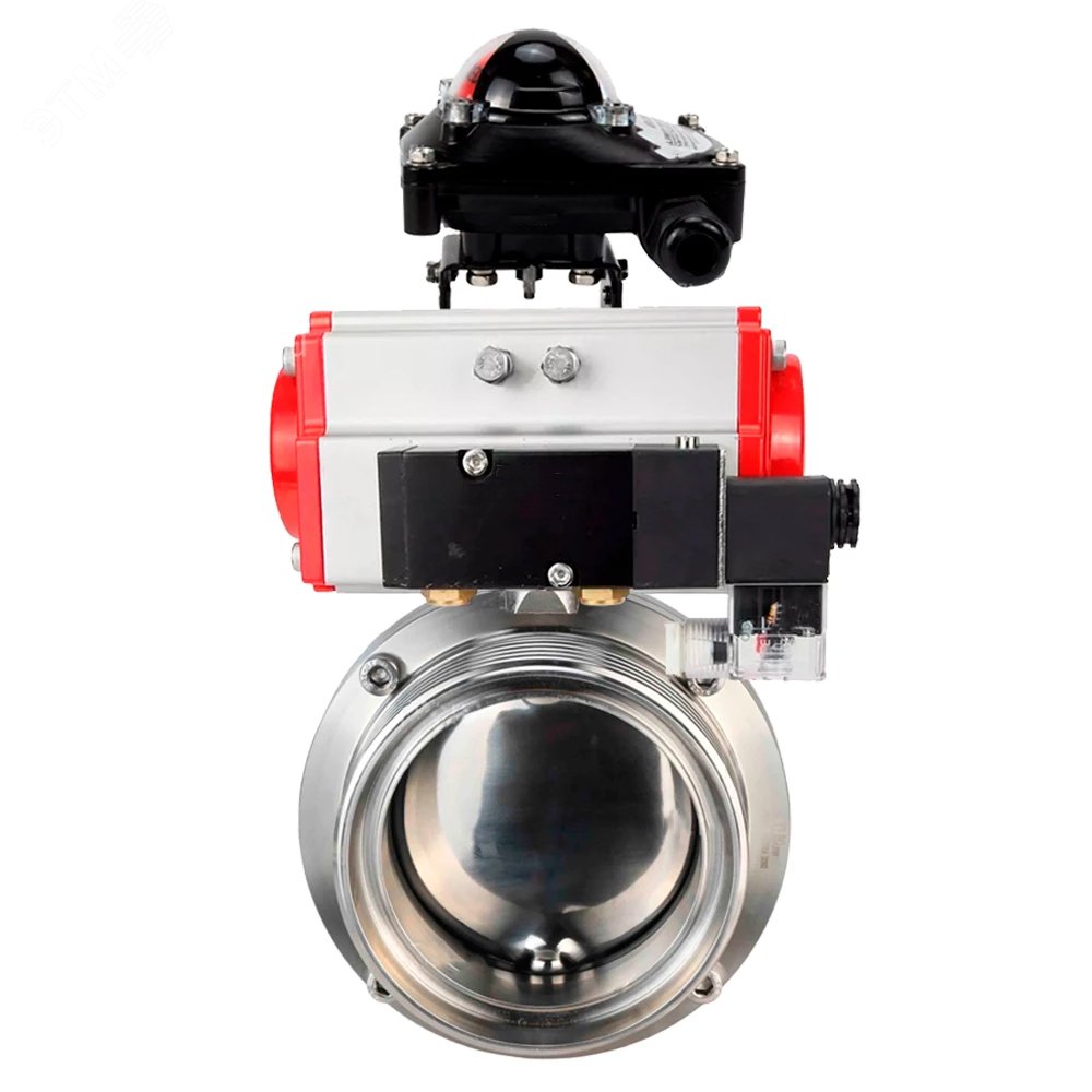 Изображение товара Затвор дисковый поворотный 304-304-EPDM-2W-T-H Ду15 Ру10 пищевая нержавеющая сталь 304, уплотнение EPDM, с пневмоприводом SA-065, пневмораспределителем PND2-S1EM-52-1NC-J08-220VAC и БКВ LSB-210-02NM12-220/24 (шт)