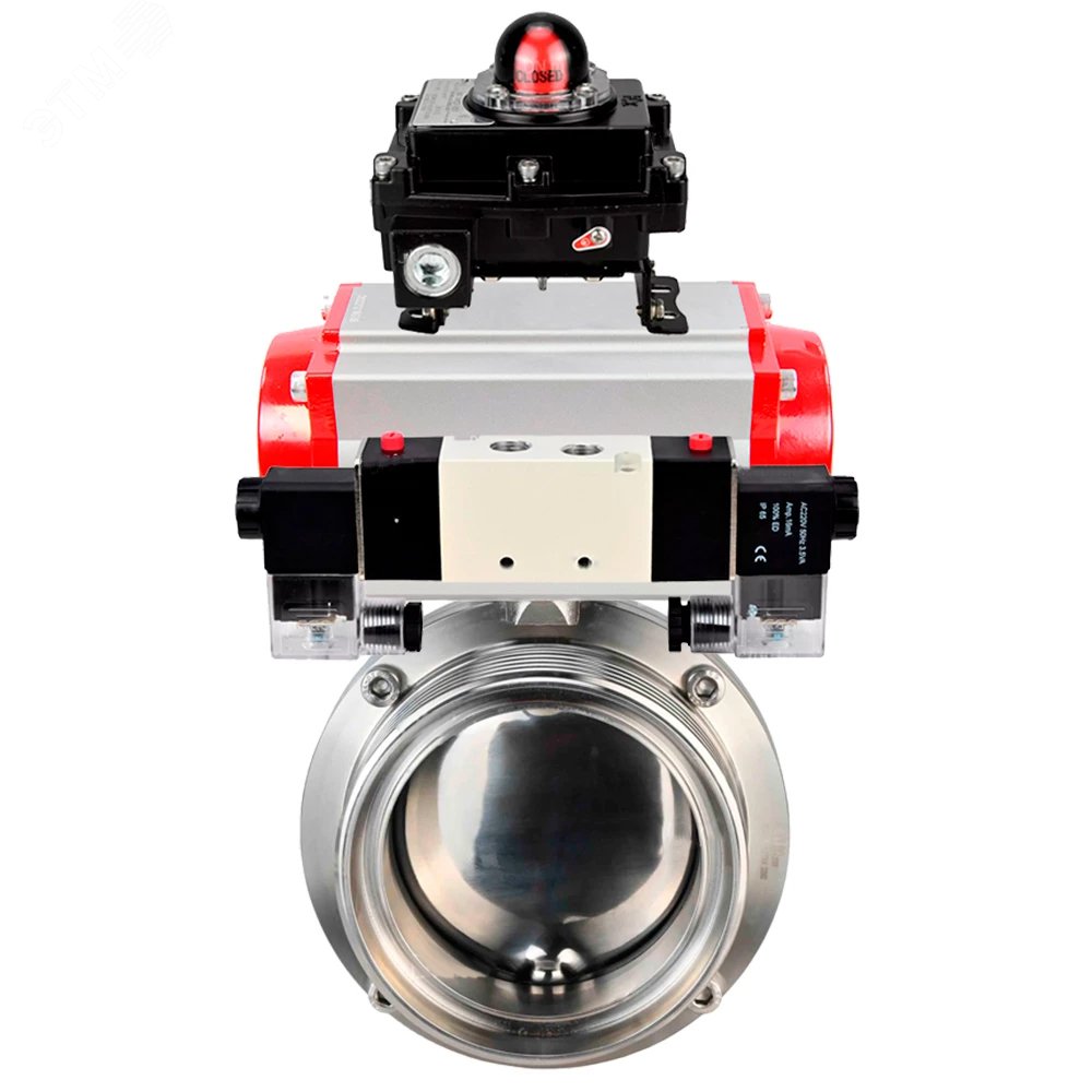 Изображение товара Затвор дисковый поворотный 304-304-EPDM-2W-T-H Ду15 Ру10 пищевая нержавеющая сталь 304, уплотнение EPDM, с пневмоприводом DA-065, пневмораспределителем PND1-S2EM-52-2-T08-220VAC и БКВ LSB-410-02ExM12-250 (шт)