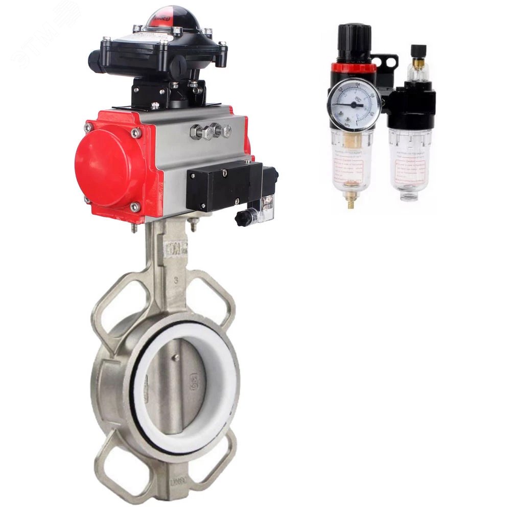 Изображение товара Затвор дисковый поворотный DN.ru 50 мм с пневмоприводом и нержавеющей сталью