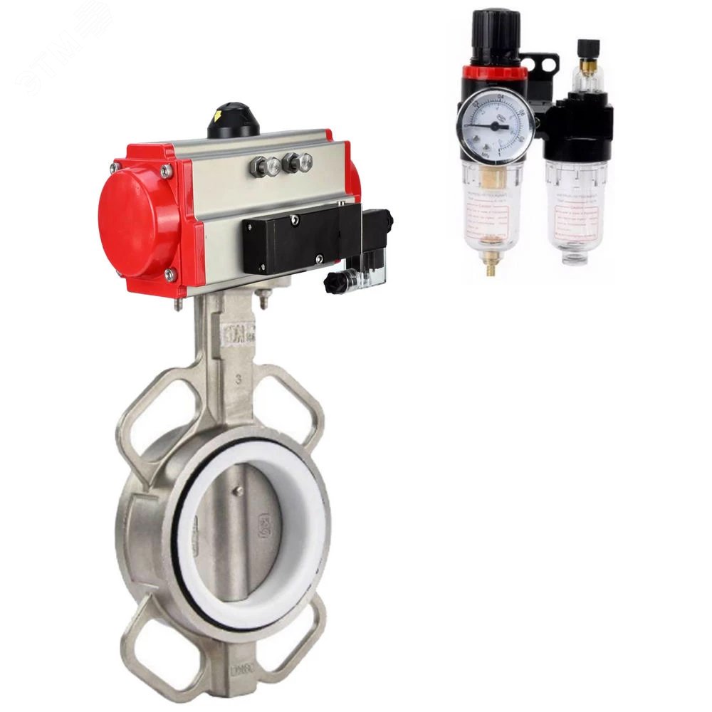 Изображение товара Затвор дисковый поворотный DN.ru D050-62941 из нержавеющей стали с пневмоприводом Ду200