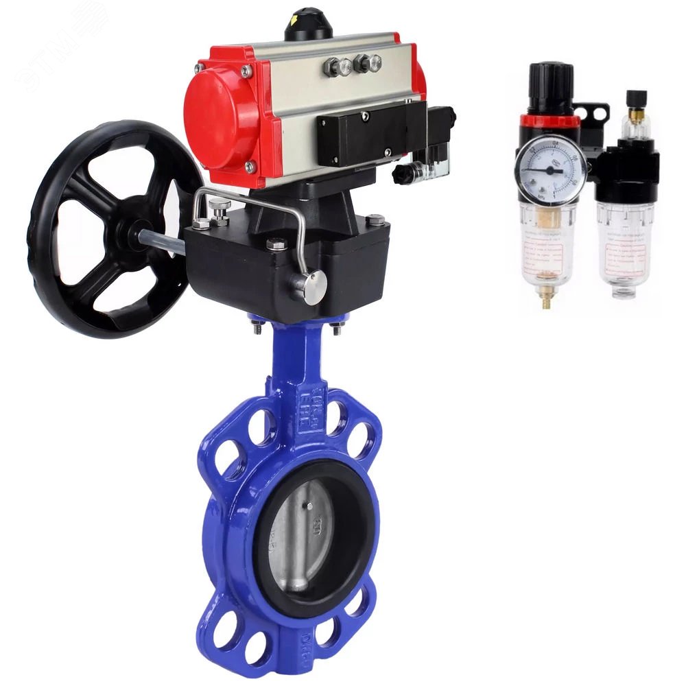 Изображение товара Затвор дисковый поворотный DN.ru Ду200 с пневмоприводом и ручным дублером