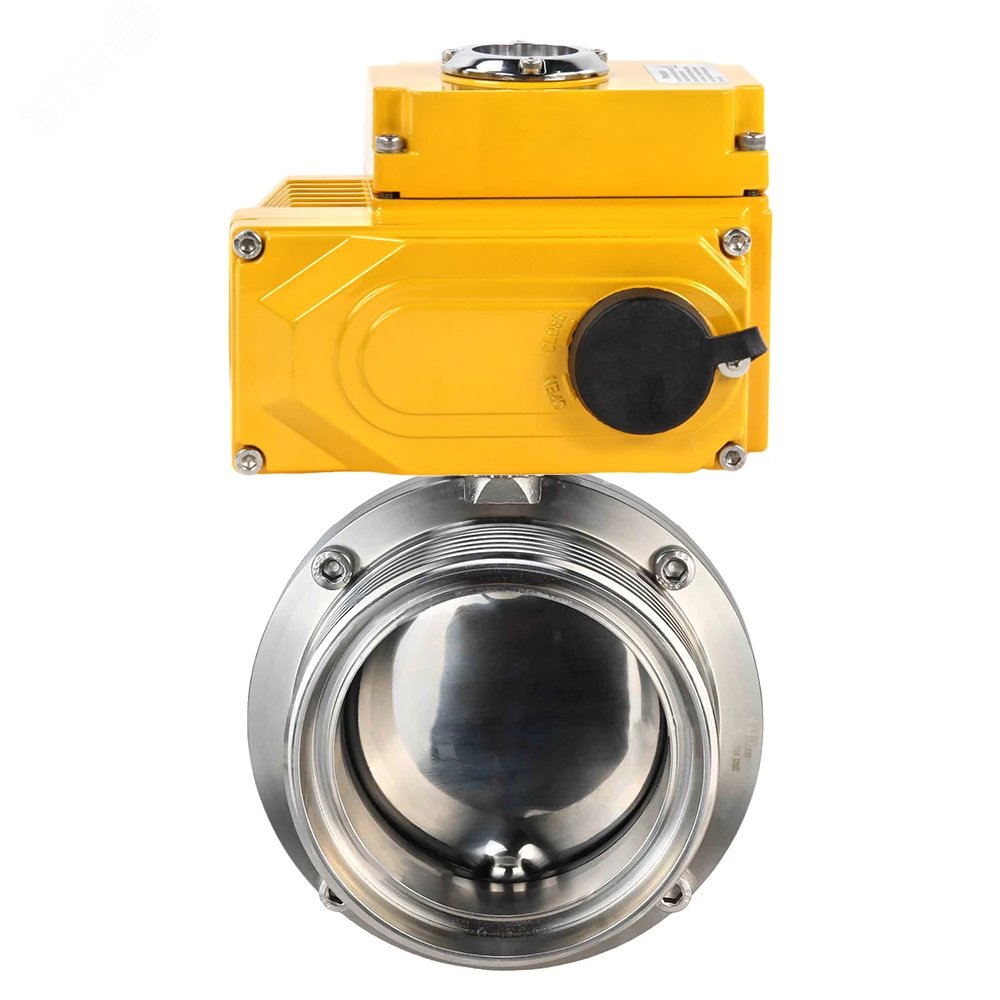 Изображение товара Затвор дисковый поворотный 304-304-Sil-2W-T-H Ду65 Ру10 пищевая нержавеющая сталь 304, уплотнение Silicon, с электроприводом QT-005 380В (шт)