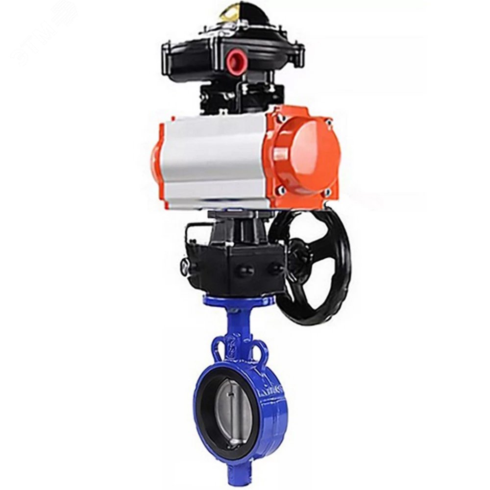 Изображение товара Затвор дисковый поворотный AL-316L-EPDM Ду25 с пневмоприводом и ручным дублёром