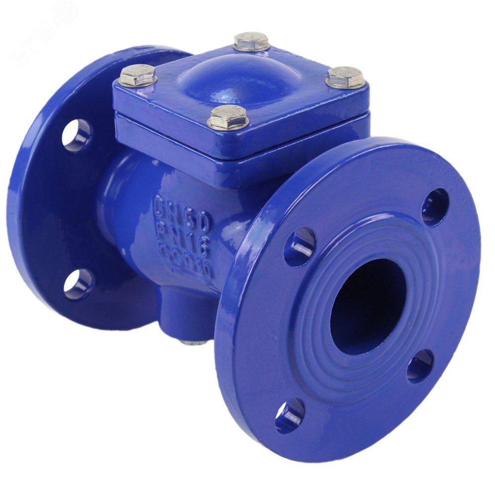 Изображение товара Клапан обратный Ду50 Ру16 фланцевый, шаровой, корпус чугун, шар чугун, уплотнение NBR (шт)