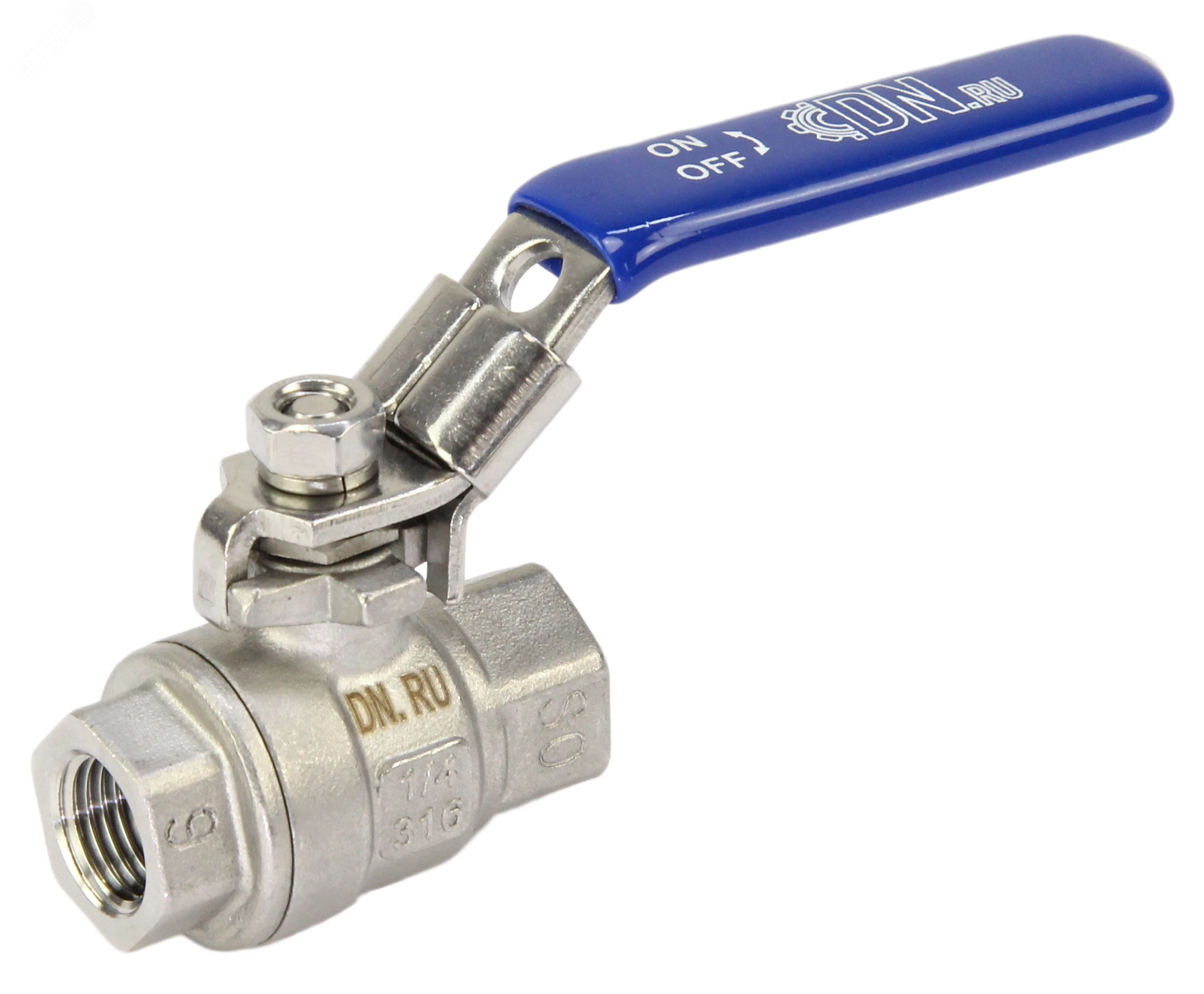 Изображение товара Кран шаровой 316-316-PTFE-140 Ду8 Ру140 нержавеющая сталь 316, уплотнение PTFE, полнопроходной, резьбовой, с рукояткой (шт)