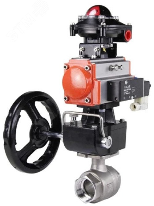 Изображение товара Кран шаровой Ду25 Ру63 полнопроходной из нержавеющей стали с пневмоприводом