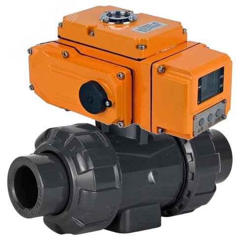 Изображение товара Кран шаровой НПВХ-НПВХ-E-FP-GRM-ISO Дн100 Ру10 полнопроходной, клеевой с разборным муфтовым соединением, корпус UPVC (НПВХ), шар UPVC (НПВХ), уплотнение EPDM, с электроприводом четвертьоборотным QT-005-220-4-20мА HARK (шт)