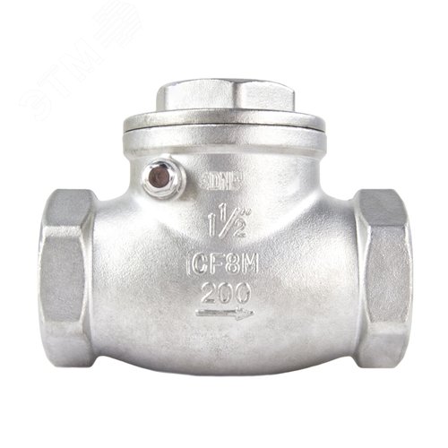 Изображение товара Клапан обратный SCV-316 2'' Ду50 Ру16 резьбовой, поворотный, корпус нержавеющая сталь, диск нержавеющая сталь, уплотнение PE (шт)