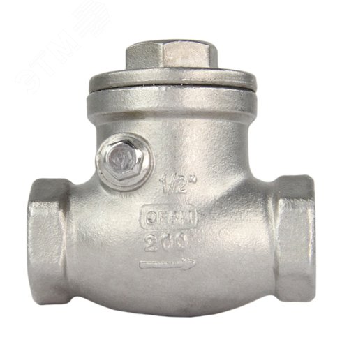 Изображение товара Клапан обратный SCV-316 1/2'' Ду15 Ру16 резьбовой, поворотный, корпус нержавеющая сталь, диск нержавеющая сталь, уплотнение PE (шт)