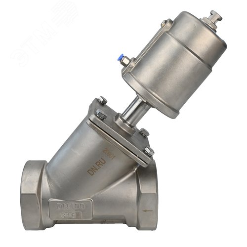 Изображение товара Клапан отсечной пневматический 316-316-PVT Ду65 Ру25 стальной, резьбовой, Y-образный (шт)