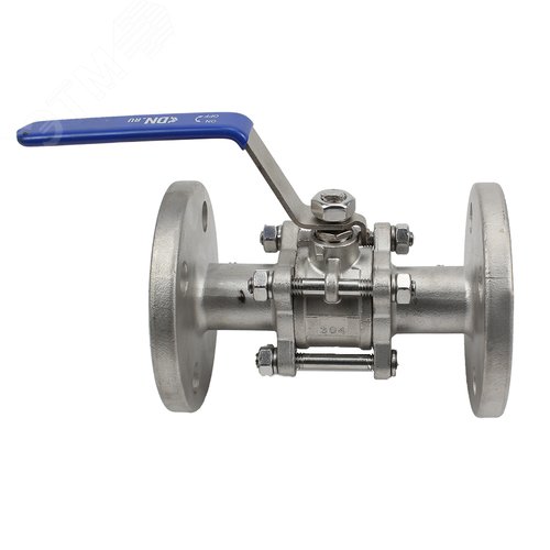 Изображение товара Кран шаровой КШФПТ.304.180 Ду100 Ру16 полнопроходной трехсоставной, нержавеющая сталь SS304, фланцевый, уплотнение PTFE, ручка-рычаг (шт)