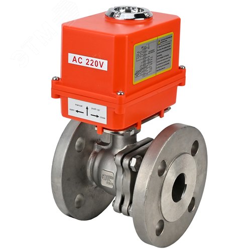 Изображение товара Кран шаровой КШФП.316.200 Ду15 Ру40 полнопроходной двухходовой, нержавеющая сталь 316, фланцевый, уплотнение PTFE, электропривод 003 MINI 220В (шт)