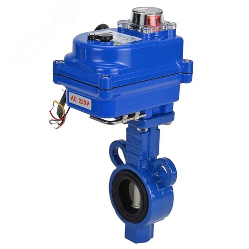 Изображение товара Затвор дисковый поворотный AL-316L-EPDM Ду32 Ру16 корпус алюминиевый сплав, диск нержавеющая сталь 316L, уплотнение EPDM, с электроприводом 003 blue 220В (шт)