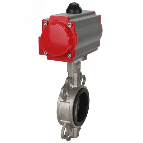 Изображение товара Затвор дисковый поворотный 316L-316L-VITON Ду50 Ру16, корпус нержавеющая сталь, диск – нержавеющая сталь, уплотнение VITON, с пневмоприводом SA-083 с возвратными пружинами (шт)