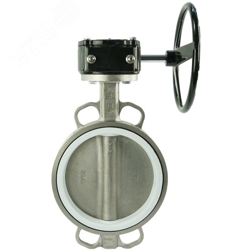 Изображение товара Затвор дисковый поворотный 316L-316L-PTFE Ду80 Ру16 корпус и диск нержавеющая сталь 316L, уплотнение PTFE, с редуктором RDN-1 (шт)