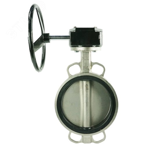 Изображение товара Затвор дисковый поворотный 316L-316L-VITON Ду50 Ру16 корпус и диск нержавеющая сталь 316L, уплотнение Viton, с редуктором RDN-1 (шт)