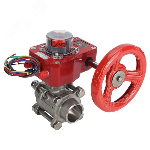 Изображение товара Кран шаровой КШПП 316.200-ISO Ду50 Ру40 полнопроходной двухходовой, нержавеющая сталь SS316, под приварку, уплотнение PTFE, с ISO фланцем, редуктор HGBF-1 с индикатором положения и датчиком обратной связи (шт)