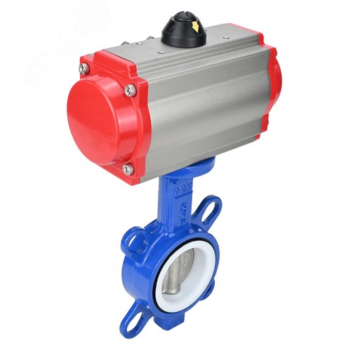 Изображение товара Затвор дисковый поворотный WCB-316L-PTFE Ду65 Ру16, корпус углеродистая сталь WCB, диск нержавеющая сталь 316L, уплотнение PTFE, с пневмоприводом PA-DA-083 двойного действия (шт)