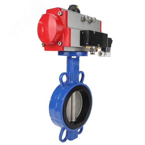 Изображение товара Затвор дисковый поворотный WCB-316L-EPDM Ду50 Ру16, корпус углеродистая сталь WCB, диск нержавеющая сталь 316L, уплотнение EPDM, с пневмоприводом SA-083 и пневмораспределителем PND2-S1EM-52-1NC-J08-220VAC (шт)