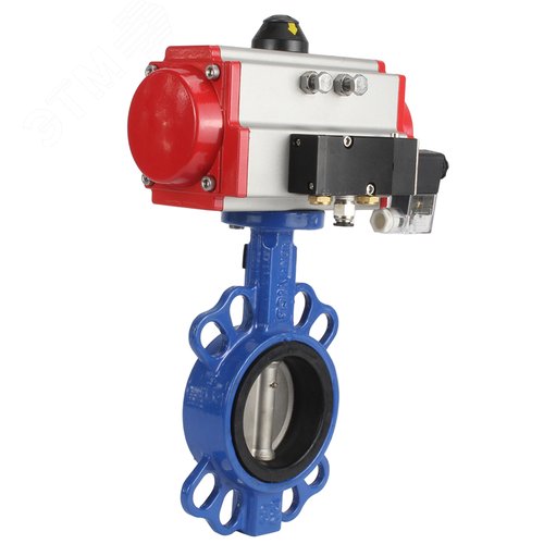Изображение товара Затвор дисковый поворотный WCB-316L-EPDM Ду80 Ру16, корпус углеродистая сталь WCB, диск нержавеющая сталь 316L, уплотнение EPDM, с пневмоприводом DA-083 и пневмораспределителем PND2-S1EM-52-1NC-J08-220VAC (шт)