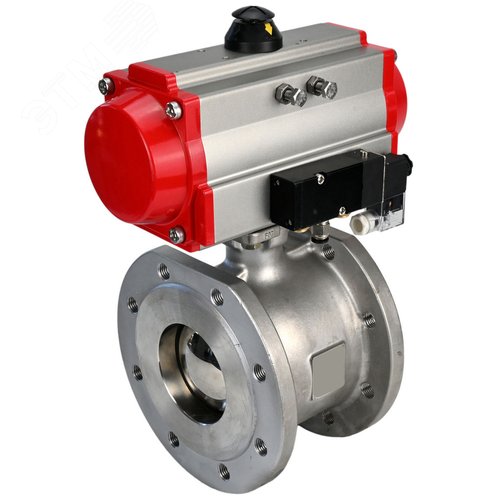 Изображение товара Кран шаровой КШмФП.316.200 Ду32 Ру16 полнопроходной двухходовой, нержавеющая сталь 316, межфланцевый, уплотнение PTFE, пневмопривод DA-052 двойного действия, пневмораспределитель PND2-S1EM-52-1NC-J08-220VAC (шт)