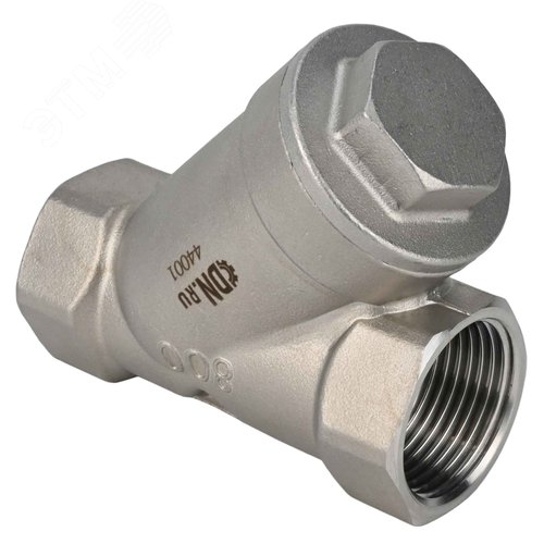 Изображение товара Клапан обратный 316-316-PE-3/8'' Ду10 Ру40 Y-образный, резьбовой, пружинный, корпус нержавеющая сталь, диск нержавеющая сталь, уплотнение PE (шт)