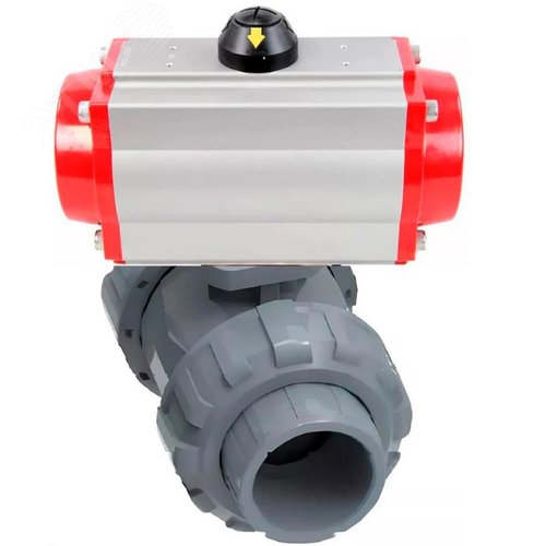 Изображение товара Кран шаровой НПВХ-НПВХ-E-FP-GRM-ISO Дн100 Ру10 полнопроходной, клеевой с разборным муфтовым соединением, корпус - UPVC (НПВХ), шар - UPVC (НПВХ), уплотнение - EPDM, с пневмоприводом SA-083 с возвратными пружинами (шт)