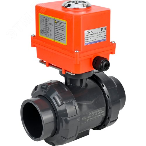 Изображение товара Кран шаровой НПВХ-НПВХ-E-FP-GRM-ISO Дн32 Ру10 полнопроходной, клеевой с разборным муфтовым соединением, корпус НПВХ, шар НПВХ, уплотнение EPDM, с электроприводом Q003 220В MINI (шт)