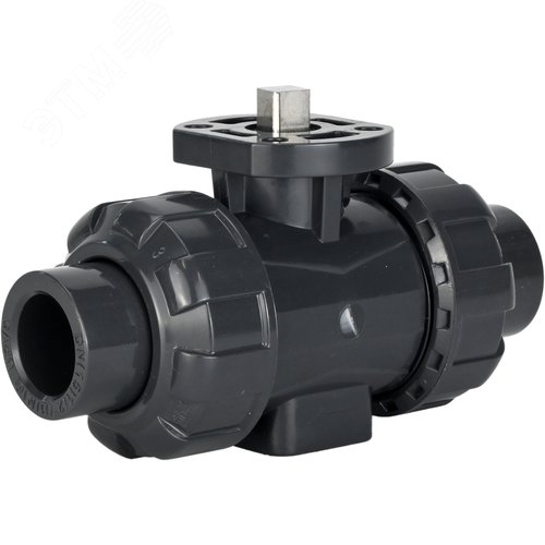 Изображение товара Кран шаровой НПВХ-НПВХ-E-FP-GRM-ISO Дн50 Ру10 полнопроходной, клеевой с разборным муфтовым соединением, корпус - UPVC (НПВХ), шар - UPVC (НПВХ), уплотнение - EPDM, с ISO-фланцем и голым штоком квадратным (шт)